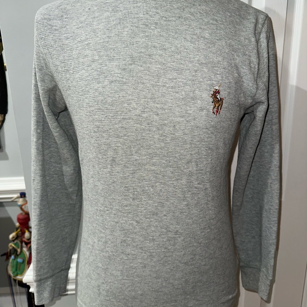 RALPH LAUREN, GRAY, MENS 100% COTTON, CREW NECK, “POLO BEAR” THERMAL SHIRT Sz: M